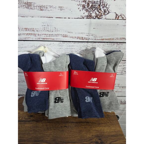 New Balance Cushioned Crew Socks 16 Pairs size Men's 8-12 Womens 10-13 - Picture 1 of 2
